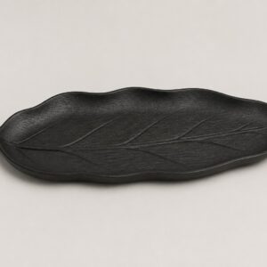 Plateau feuille en bois d'acacia pour thé, format 33 × 14 cm noir