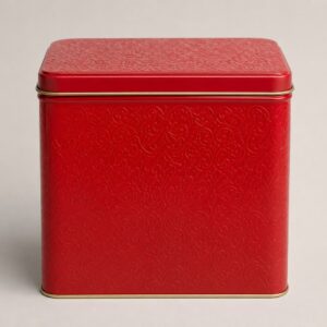 Boîte à thé en fer blanc ornée, grand format rouge