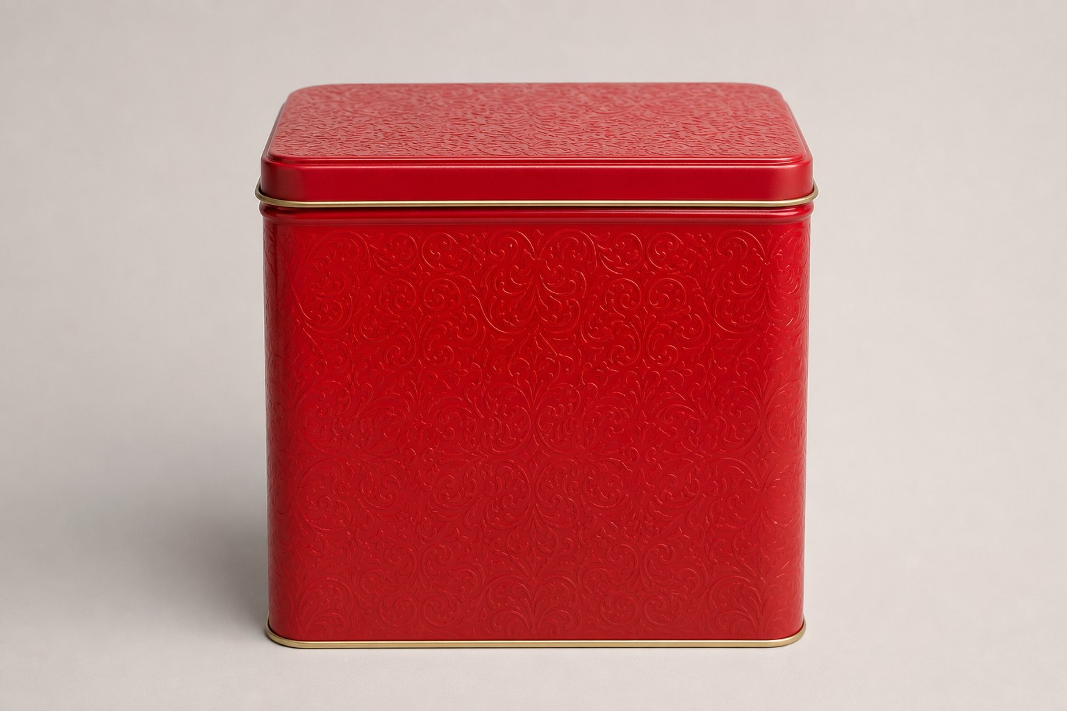Boîte à thé en fer blanc ornée, grand format rouge