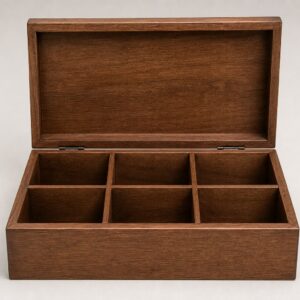 Coffret à thé en bois à 6 compartiments avec couvercle
