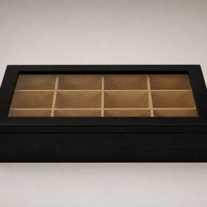 Organiseur à sachets de thé en bois noir avec fenêtre 43 cm