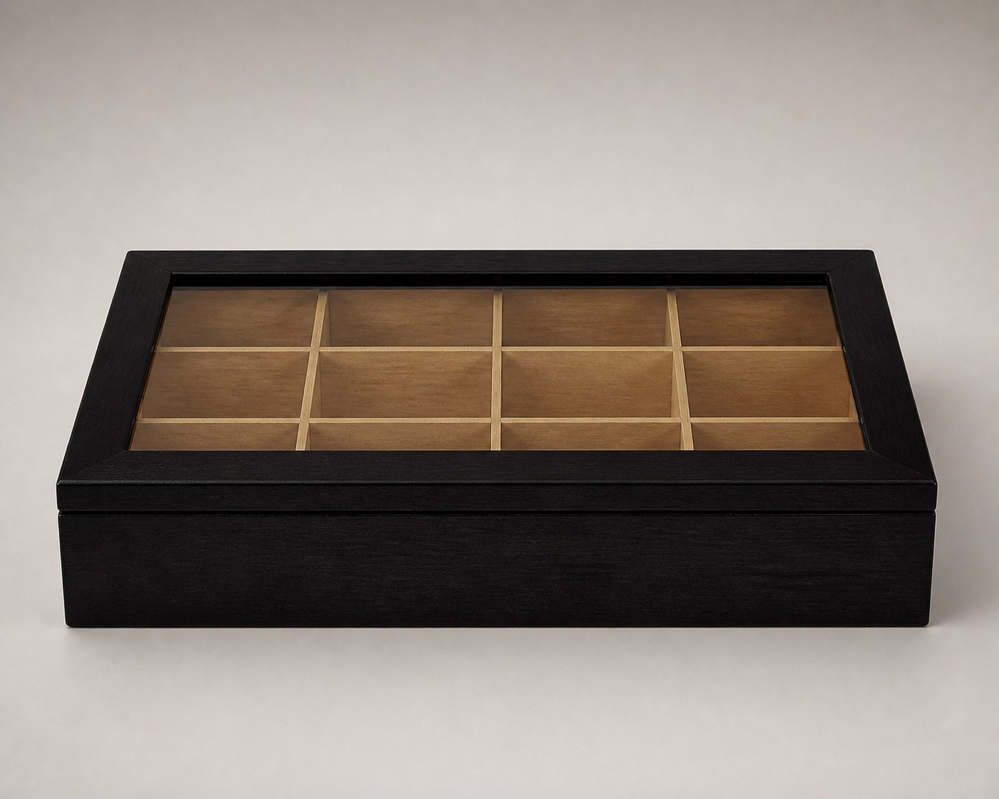 Organiseur à sachets de thé en bois noir avec fenêtre 43 cm