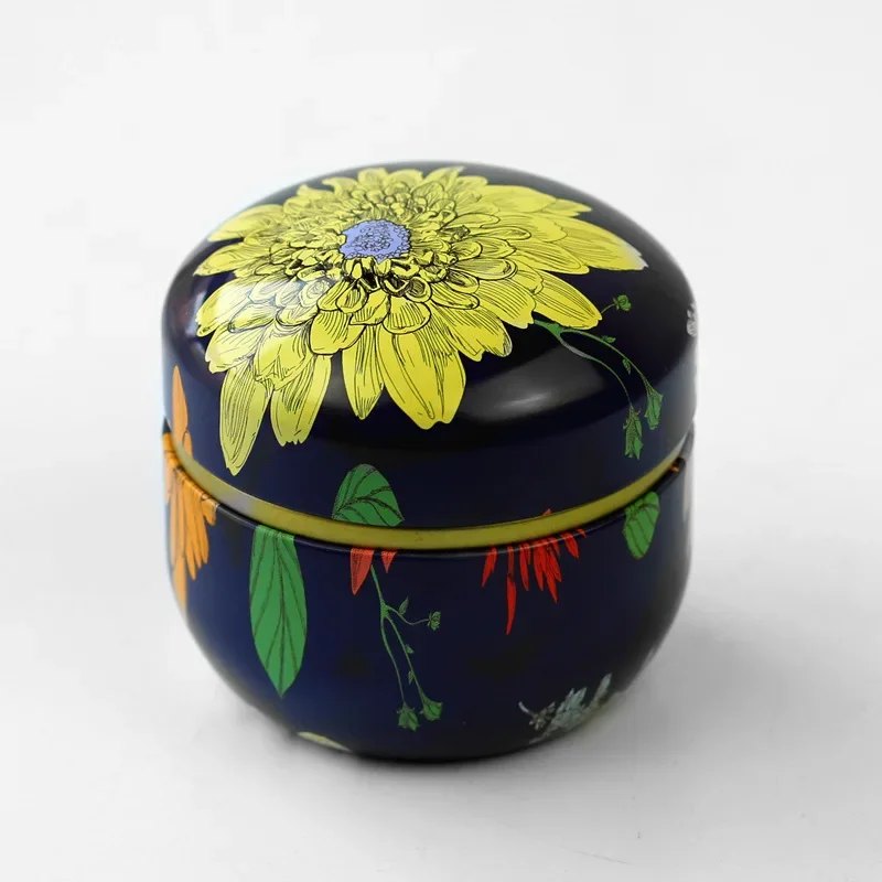 Lot de 8 boîtes à thé rondes en fer-blanc motifs floraux