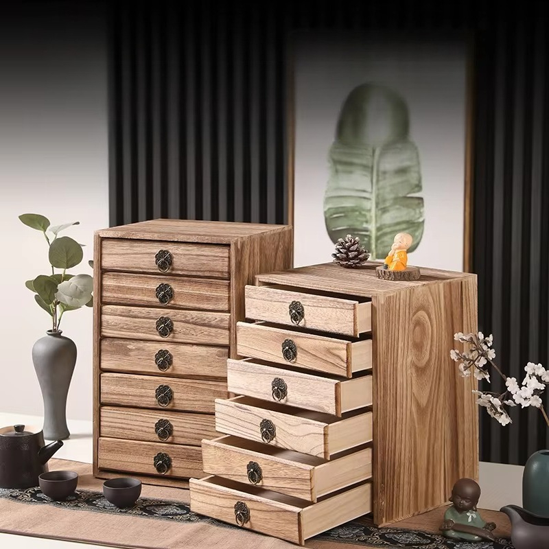 Meuble en bois à tiroirs pour collection de thé