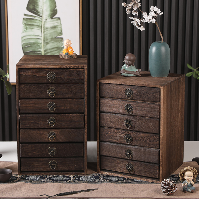 Meuble en bois à tiroirs pour collection de thé