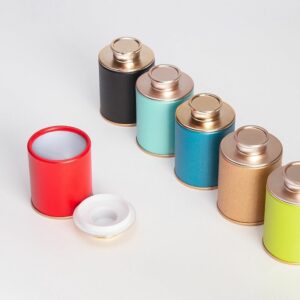 Mini boîte à thé rouge en métal avec couvercle doré
