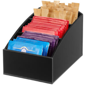 Organisateur noir à trois compartiments rempli de sachets