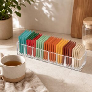 Organisateur transparent pour sachets de thé avec compartiments alignés