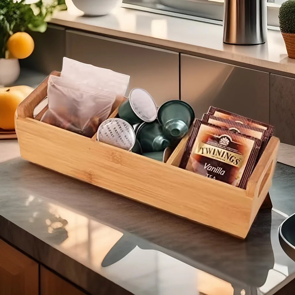Organiseur en bois à fenêtre pour sachets de thé