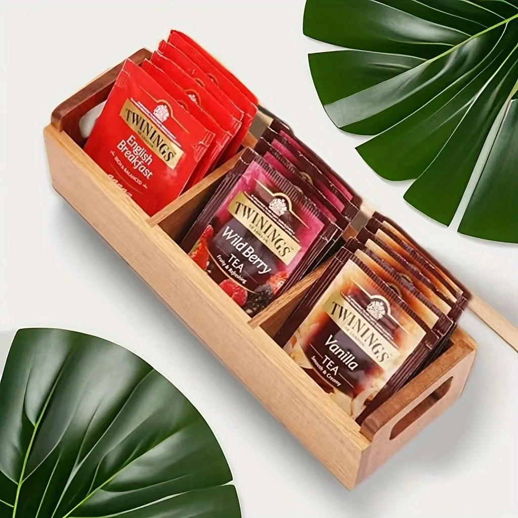 Organiseur en bois à fenêtre pour sachets de thé