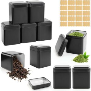 Pack de 10 boîtes à thé en métal noir avec étiquettes