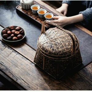 Panier de rangement en bambou pour service du thé