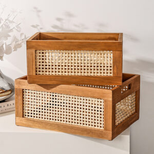 Panier de rangement en bois et bambou pour coin thé – 30 × 20 × 14 cm