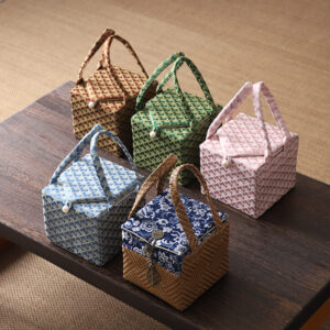 Panier de rangement pour thé tressé bleu fleuri