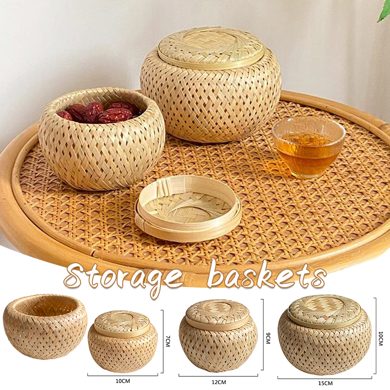 Petits paniers en bambou avec couvercle