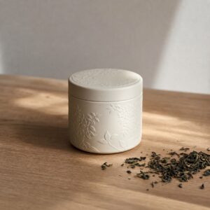 Petite boîte à thé portable en métal ivoire
