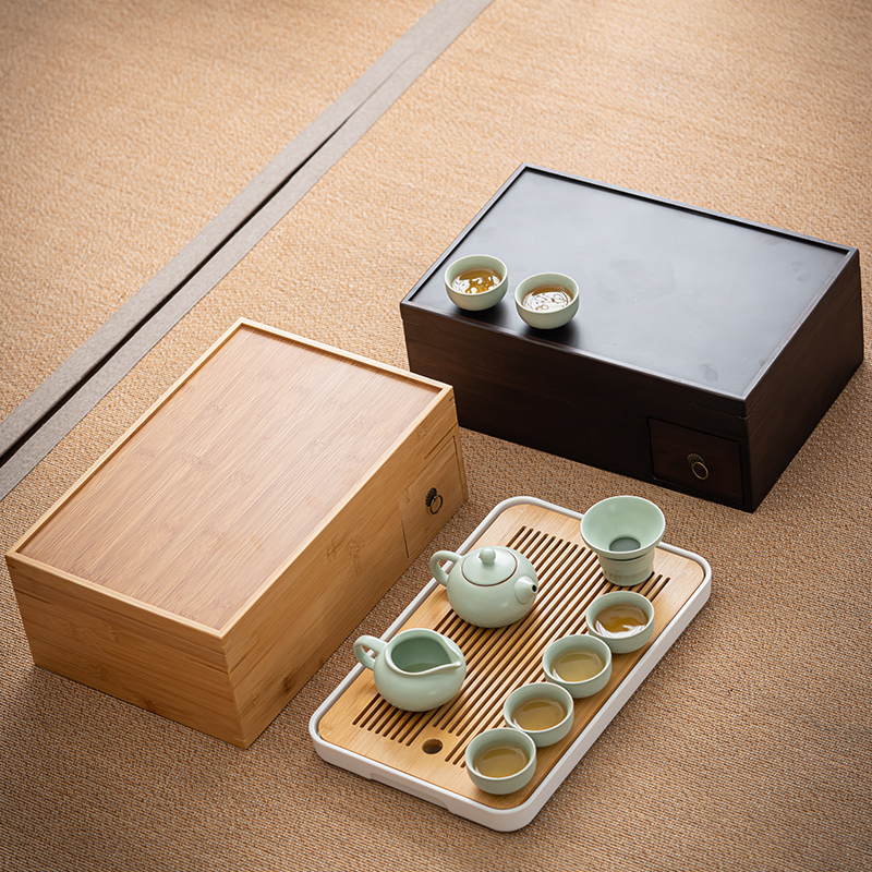 Plateau de rangement à thé en bambou, style chinois