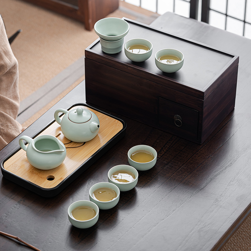 Plateau de rangement à thé en bambou, style chinois