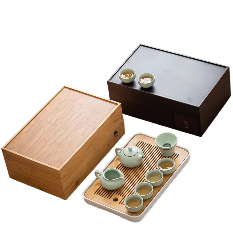 Plateau de rangement à thé en bambou, style chinois