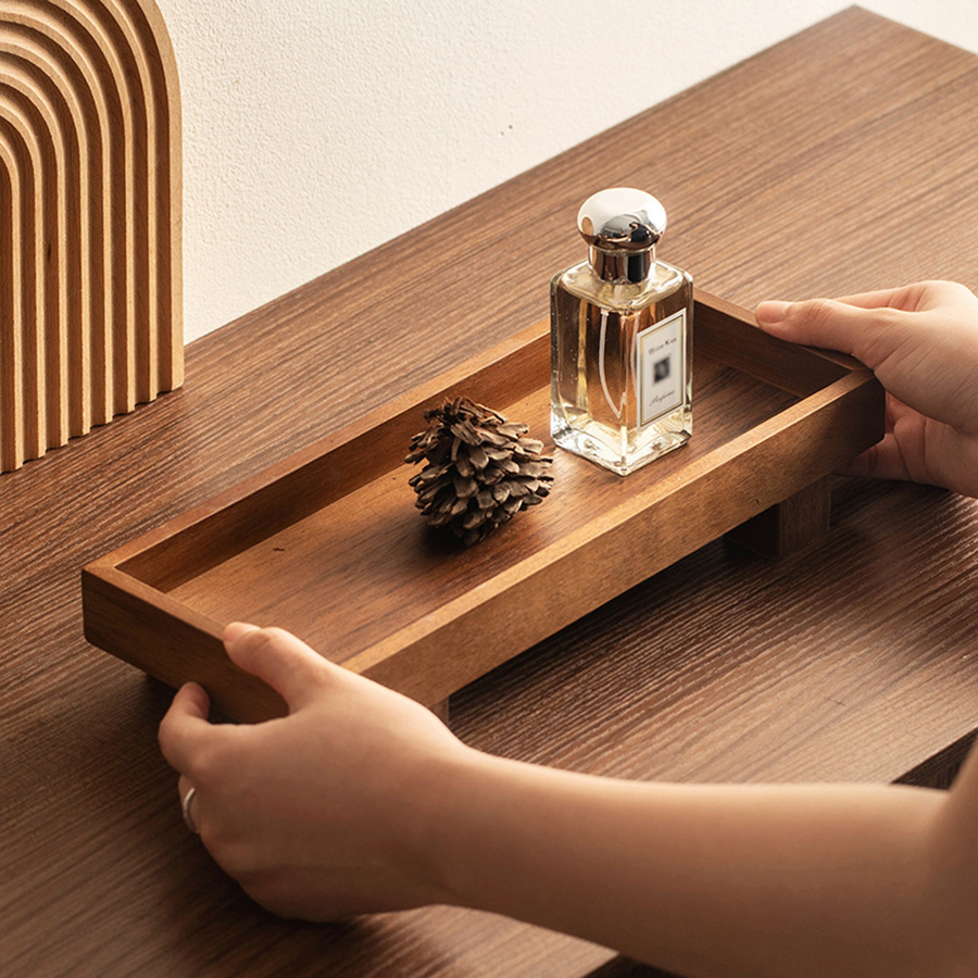 Plateau Gongfu noir en bois naturel