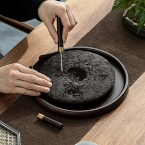 Plateau à thé rond en bois pour galette de pu-erh
