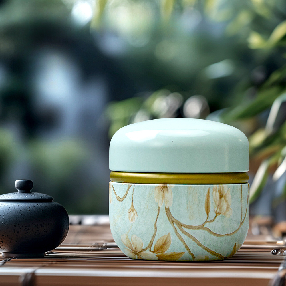 Pot à thé japonais en métal vert botanique
