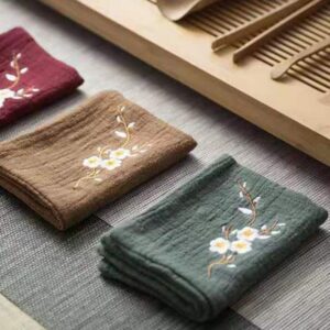 Serviettes à thé en coton et lin brodées