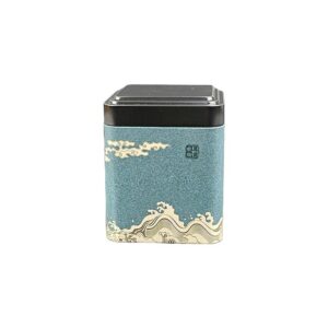 Boîte carrée bleu canard avec frise végétale dorée