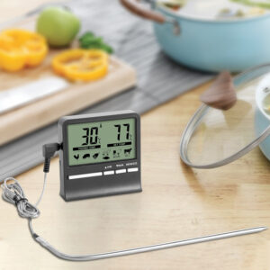 Therye.com-Testeur numérique de température alimentaire pour la cuisson de la viande, pour four, barbecue, gril, fonction minuterie avec sonde, compteur de chaleur