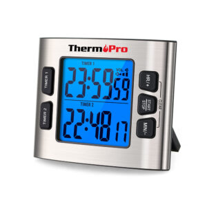 ThermoPro TM02 – minuterie de cuisine rétro-éclairé, compte à rebours, double minuterie numérique pour la cuisine, douche d'étude avec réveil et Date