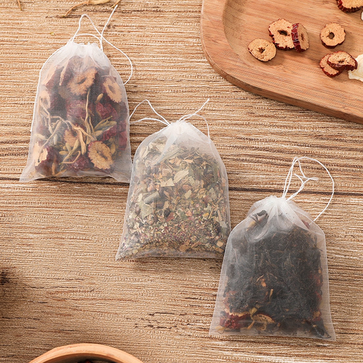 Sachets de thé réutilisables transparents, qualité alimentaire, filtre à thé en Nylon, sachets vides pour épices, herbes, thé en vrac, café, tisane