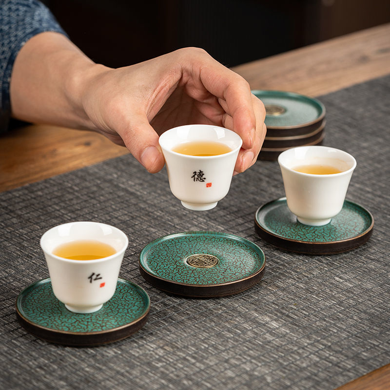 Dessous de verre nordique en céramique plaqué or vert foncé, tasse à thé, service à thé, accessoires, Mini petit plateau, décoration de la maison, artisanat en porcelaine