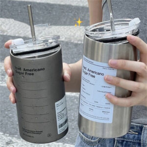 Tasse à café Portable en acier inoxydable de 600ml, bouteille Thermos avec paille isolante, verres ne contiennent pas du BPA