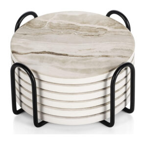 Ensemble de 6 sous-verres pour boissons avec support, style marbre, sous-verres en céramique pour la protection du bureau