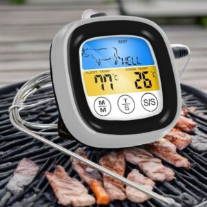 Thermomètre à viande numérique intelligent avec sonde, minuterie à écran tactile LCD pour barbecue, gril, four, jauge de température des aliments, outils de cuisine