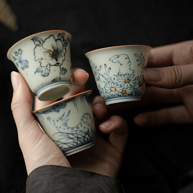 Dessous de verre en céramique à motif de fleurs chinoises, 1 pièce, tapis de tasse à thé fait à la main, bol à thé domestique, tasse principale personnelle, service à thé 40ml