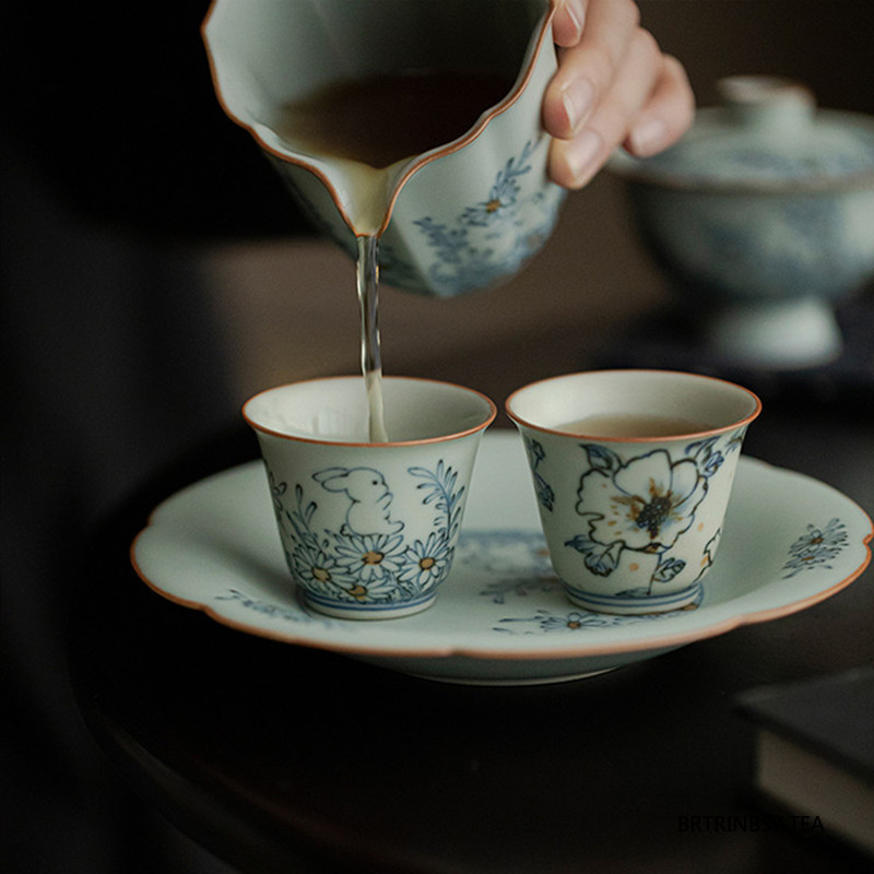 Dessous de verre en céramique à motif de fleurs chinoises, 1 pièce, tapis de tasse à thé fait à la main, bol à thé domestique, tasse principale personnelle, service à thé 40ml