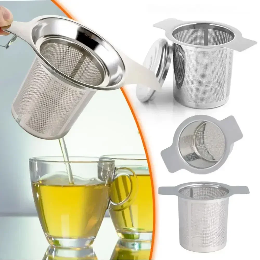 Infuseur à thé à feuilles mobiles, Double poignée en acier inoxydable avec couvercle, filtre à café à mailles fines, tasse suspendue, passoire anti-fuite 
