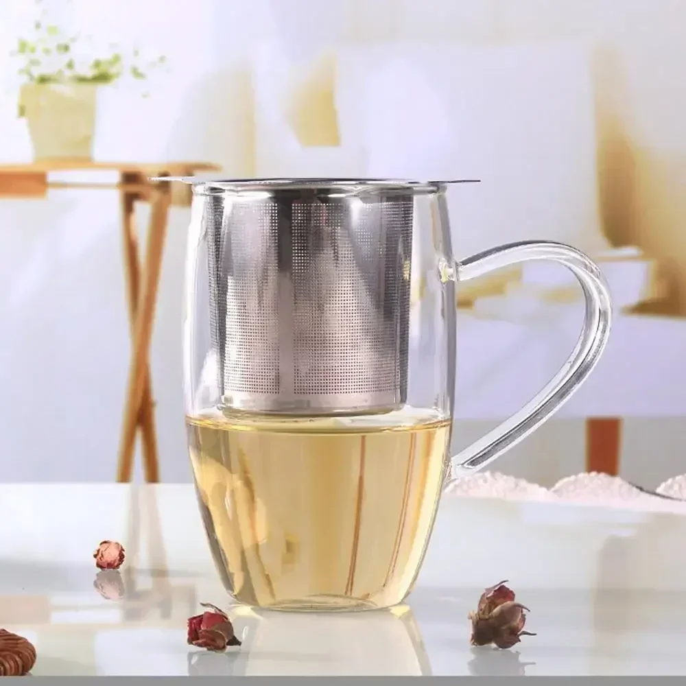 Infuseur à thé à feuilles mobiles, Double poignée en acier inoxydable avec couvercle, filtre à café à mailles fines, tasse suspendue, passoire anti-fuite 