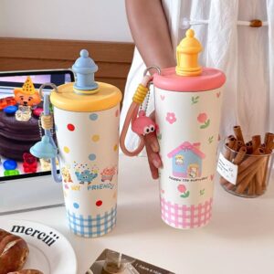 Bouteille Thermos mignonne avec infuseur en paille, grande tasse thermique en acier inoxydable pour thé café fille femme, bouteille d'eau Portable 700ml