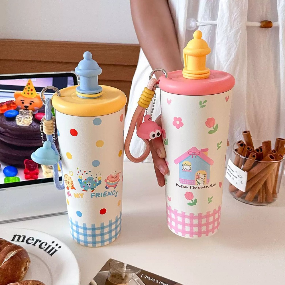 Bouteille Thermos mignonne avec infuseur en paille, grande tasse thermique en acier inoxydable pour thé café fille femme, bouteille d'eau Portable 700ml