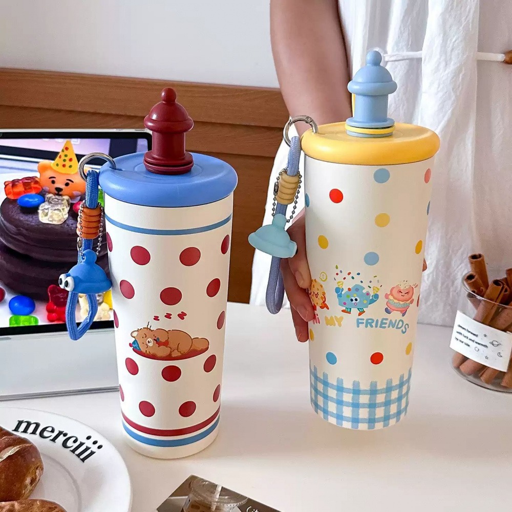 Bouteille Thermos mignonne avec infuseur en paille, grande tasse thermique en acier inoxydable pour thé café fille femme, bouteille d'eau Portable 700ml