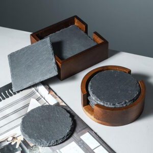 Dessous de verre de Table réutilisable en pierre d'ardoise de Style japonais, dessous de verre décoratif pour tasse de thé de cuisine, dessous de verre en roche résistant à la chal
