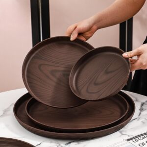 Plateau de service rond en grain de bois de noyer, assiette polyvalente pour le rangement du café, du pain, des pâtisseries et du service à thé, idéal pour les cérémonies du thé