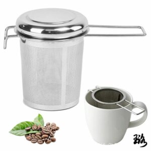 Drain à thé en acier inoxydable avec couvercle, passoire à thé pliable à Double poignée avec couvercle, cafetière à thé