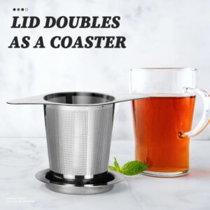 Infuseur à thé en acier inoxydable à mailles fines avec double poignée et couvercle anti-fuite, passoire suspendue pour tasses, idéal pour la maison et le bureau