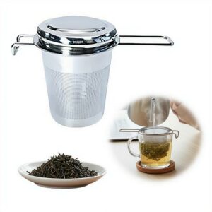 Infuseur à thé en acier inoxydable 304 avec couvercle et doubles poignées, filtre à mailles fines pour thé en feuilles, convient aux tasses et théières