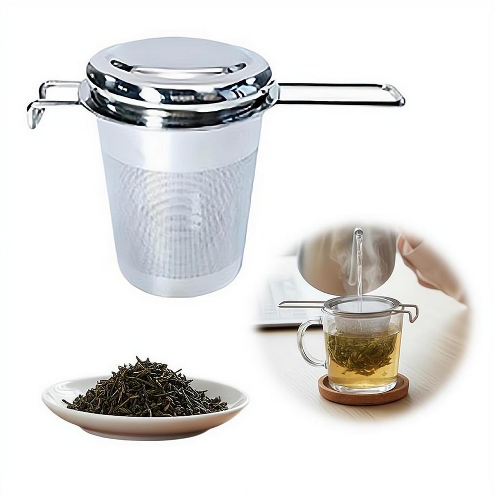 Infuseur à thé en acier inoxydable 304 avec couvercle et doubles poignées, filtre à mailles fines pour thé en feuilles, convient aux tasses et théières