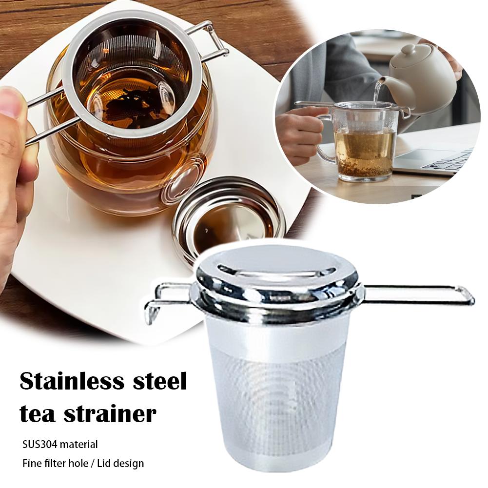 Infuseur à thé en acier inoxydable 304 avec couvercle et doubles poignées, filtre à mailles fines pour thé en feuilles, convient aux tasses et théières